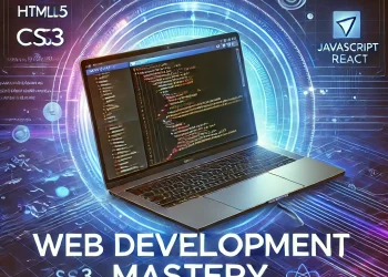 DALL·E 2025-03-16 11.08.47 - A modern and eye-catching thumbnail for a web development course. The image features a sleek laptop displaying a website being coded, with lines of HT
