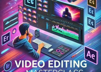 DALL·E 2025-03-16 11.14.48 - A modern and creative thumbnail for a Video Editing course. The image features a person editing a video on a computer screen, with editing software in