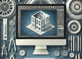 DALL·E 2025-03-16 11.15.13 - A professional and technical thumbnail for an AutoCAD course. The image features a computer screen displaying a detailed 2D and 3D architectural bluep