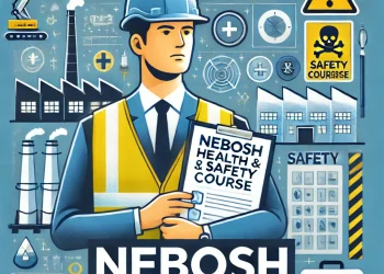 DALL·E 2025-03-16 11.39.30 - A professional and clean thumbnail for a NEBOSH Health & Safety course. The image features a safety officer wearing a hard hat and high-visibility ves