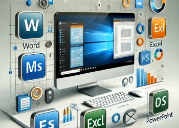 DALL·E 2025-03-16 11.39.41 - A modern and professional thumbnail for an MS Office course. The image features a computer screen displaying Microsoft Word, Excel, and PowerPoint int