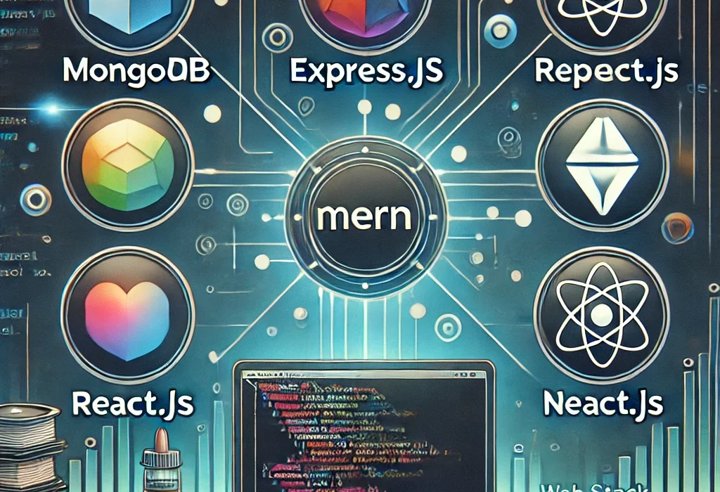 DALL·E 2025-03-18 14.41.21 - A high-quality digital illustration representing MERN stack web development. The image should feature MongoDB, Express.js, React.js, and Node.js logos